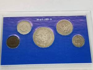 5 US COIN SET BARBER 50C BARBER 25C BARBER 10C LIBERTY 5C INDIAN 1C