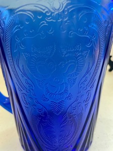 lot 16 image: Cobalt Hazel Atlas Royal Lace Glass Pitcher