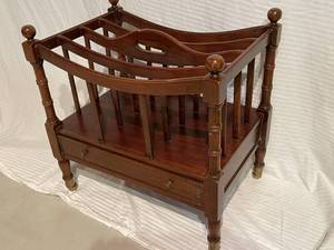 lot 115 image: Wooden Rolling Magazine Rack With Drawer