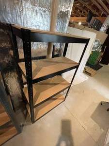 lot 138 image: 4 Shelf Black Metal and Wood Storage Piece