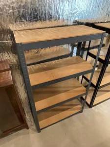 lot 140 image: Gray 4 Shelf Wood And Metal Shelving Unit