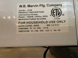 lot 148 image: Marvin Convection Heater