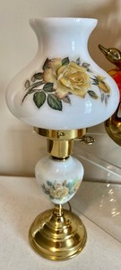 lot 375 image: Lovely Lamp and Brass Duck Planters with Faux Florals