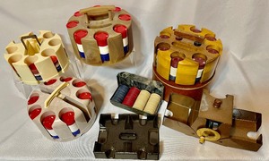 lot 295 image: 4 Carousel Poker Chip Racks with Chips and More