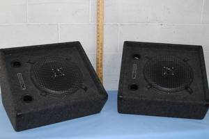 lot 5 image: PAIR of Wright Sound Systems AM-12 Pro Audio Wedge 100-Watt Speakers