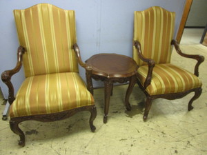 lot 703 image: HENREDON UPHOLSTERY COLLECTION ACCENT CHAIRS, FRENCH END TABLE