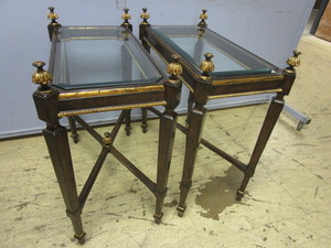 lot 707 image: ACCENT TABLES, W DECORATIVE WOOD BASE, GLASS TOPS