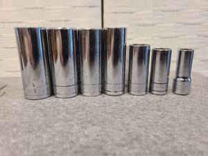 lot 49 image: SK Hand Tool Professional Tools 38 in. Drive 6-Point Fractional Deep Chrome Sockets (8)