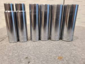 lot 24 image: SK Professional Tools 12 in. Drive 6-Point Fractional Deep Chrome Sockets (6) with SuperKrome Finish