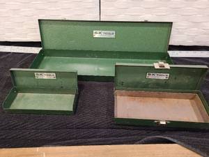 lot 64 image: SK  VINTAGE TOOL & SOCKET STORAGE GREEN TIN CONTAINERS