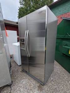 lot 150 image: KitchenAid Stainless Steel Side-By-Side Refrigerator, Needs Repair