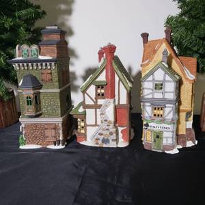 Dept. 56 Dickens Village Houses with Tall Evergreen Trees