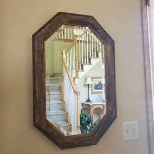 Distressed Gold Gilt Beveled Glass Wall Mirror