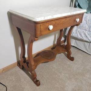 Antique Oak Marble Topped Side Table