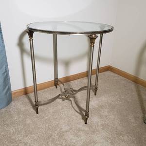Brushed Nickel Glass Top Side Table