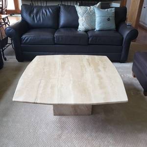 Travertine Stone Pedestal Cocktail Table