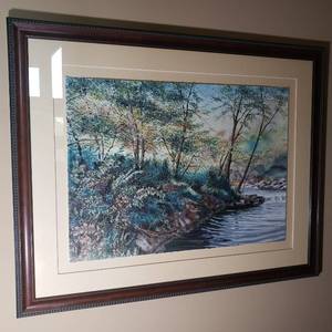 Framed Watercolor Left Bank Landscape 325350 by E. James