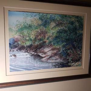Framed Watercolor Right Bank Landscape 325350 by E. James