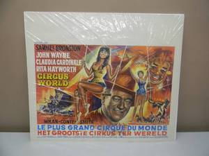 lot 15 image: VERY VERY RARE - JOHN WAYNE CIRCUS WORLD ORIGINAL 1979 BELGIUM ORIGINAL RE RELEASE MOVIE POSTER - AWESOME COLLECTIBLE - NICE - APPROX 25 12 BY 21 34 - SEE PICTURES
