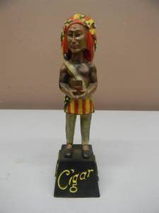 lot 35 image: RARE - VINTAGE BOBBLE FACTORY CIGAR STORE AMERICAN INDIAN 5 CENT HOLDING CIGARS RED WHITE AND BLUE WITH STARS HEAD PIECE - AWESOME PIECE - APPROX 7 - SEE PICTURES