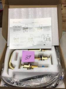 lot 37 image: Orlando 8 in. Widespread 2-Handle 3-Hole Bathroom Faucet with Valve and Water Supply Lines in Gold Brushed by Inner Decor