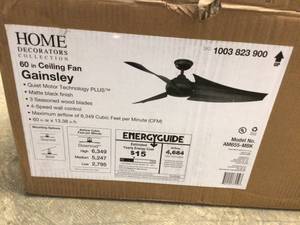 lot 50 image: Gainsley 60 in. Matte Black Ceiling Fan by Home Decorators Collection
