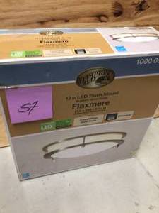 lot 57 image: Flaxmere 11.8 in. Brushed Nickel LED Flush Mount Ceiling Light with Frosted White Glass Shade by Hampton Bay