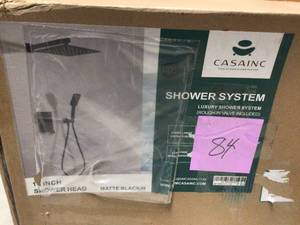 lot 84 image: 3-Spray with 2.5 GPM 10 in. 2 Functions Wall Mount Dual Shower Heads in Spot in Matte Black (Valve Included) by CASAINC