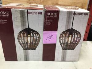 lot 107 image: Lot of 2 1- Light Bamboo Shade Mini Pendant by Home Decorators Collection