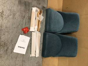 lot 210 image: Benfield Natural Wood Upholstered Dining Chair with Charleston Blue Seat (Set of 2) (20.6 in. W x 32 in. H) by StyleWell