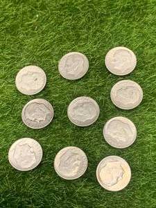 lot 13 image: Lot of 10 Silver Dimes from 1940s - 1950s