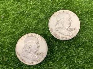 lot 69 image: Lot of 2 Franklin Half Dollars