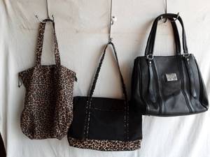2-Leopard Print Totes & Black Tote