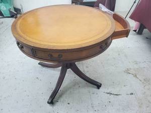 leather inlay drum table