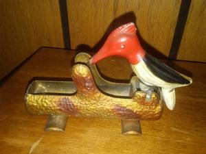 Antique metal Woodpecker toothpick grabber, excellent.