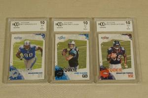 3 Beckett 10 Graded Football Cards - Suh, Thomas, Clausen
