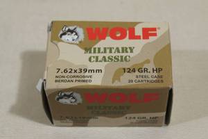 20 Wolf 7.62 x 39mm 124 Gr HP Steel Case Ammo