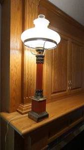 lot 3 image: Antique Table Lamp W Chimney Glass Shade