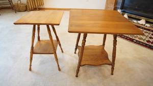 lot 5 image: Antique  Wooden Table W Shelf & Four Spiral Legs--Antique Wooden Table W Shelf