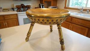 lot 7 image: Heavy Three Legged Brass Stool -- Made In Iran --11 12  Tall  x  14