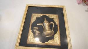 lot 16 image: Gold Framed--Glass Front Picture Of Pitcher & Two Cups