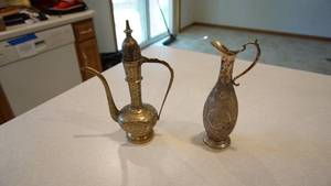 lot 42 image: Middle Eastern Egyptian Arabic Polished Brass Coffee Pots
