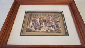 lot 64 image: Framed & Matted 3-D Picture Of A Courtyard--12  x  14 12--Also The Small Chain Was Hanging On Side Of Picture