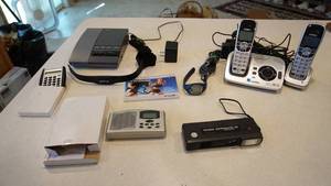 lot 83 image: Uniden Cordless Phones--AT&T Answering Machine--Calculator--Soothing Sound World Battery Operated Alarm Clock