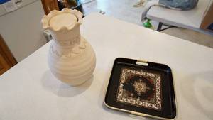 lot 100 image: Black Square Ornamental Tray--Heavy Clay Handmade Vase