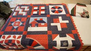 lot 146 image: Beautiful Red, White & Blue Quilt & Pillow Cover