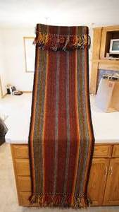 lot 147 image: Table Runner With Fringes On Each End--Rust, Orange, Gold, Black, Braided