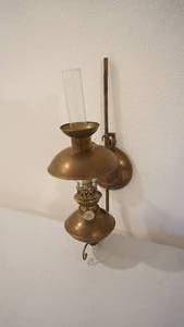 lot 165 image: Wall Hanging Kerosene Lamp W Clear Glass Chimney--14 Tall  x  7 Wide