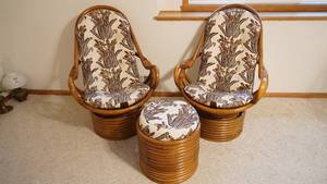 lot 168 image: Three Piece Sunroom  Patio Set---Two Chairs That Rock & Swivel And An Ottoman