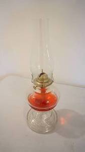 lot 178 image: Glass Kerosene Lamp W Clear Glass Chimney--17 12 Tall